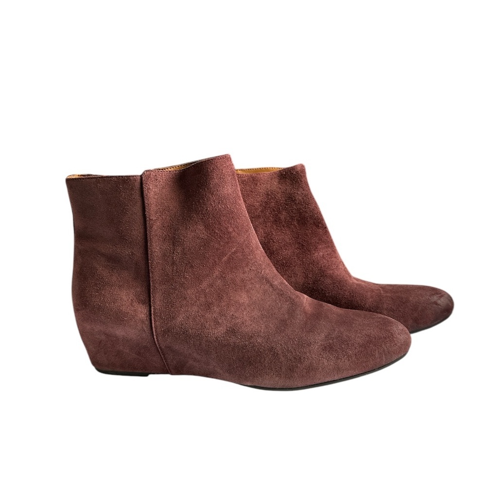 Nine West Wine Color Suede Ankle Booties with Side Zipper